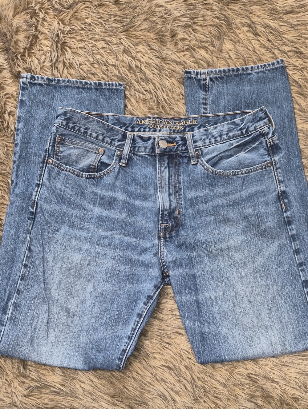 American Eagle Outfitters Denim Straight Jeans in Light Blue Wash